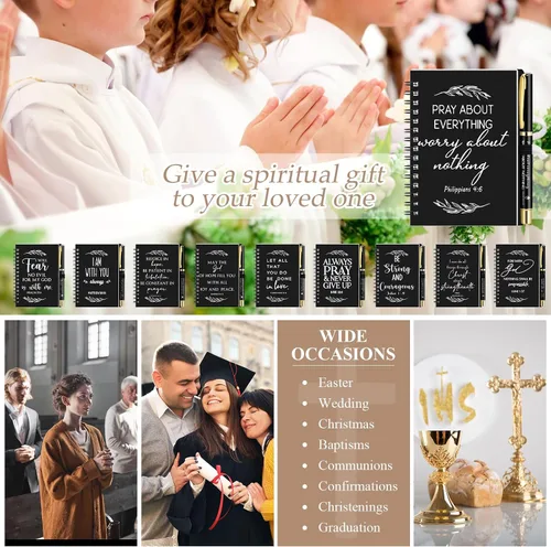 Miniatura 7 de Kosiz Juego de 60 unidades/30 regalos cristianos a granel incluye cuaderno en espiral y bolígrafo con versículo bíblico, bolígrafo de oración