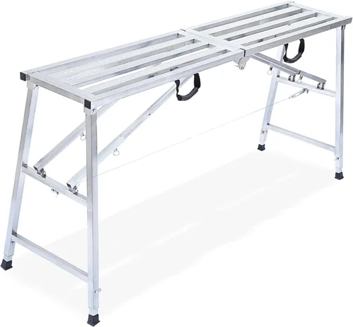 Miniatura 7 de Plataforma de trabajo ajustable con capacidad de carga de 400 lb, escalera de acero, andamio plegable portátil para limpieza de RV, pintura