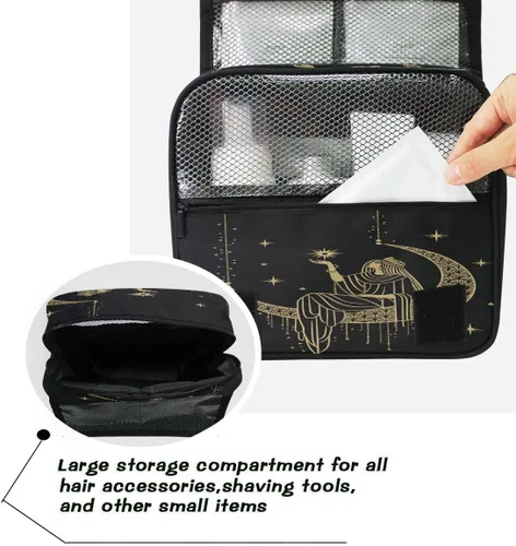 Miniatura 5 de Neceser colgante portátil cosmético maquillaje sacro noche niña en luna organizador de viaje para hombres y mujeres con gancho resistente, Patrón 1