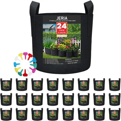 Miniatura 8 de JERIA Paquete de 24 bolsas de cultivo no tejidas de 3 galones, bolsas de cultivo de plantas, macetas de tela de aireación resistentes con asas
