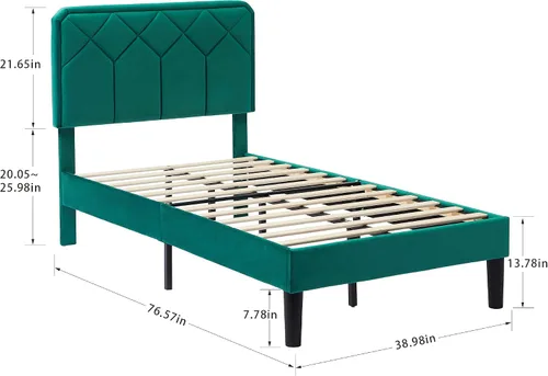 Miniatura 10 de VECELO Base de cama tamaño individual con plataforma tapizada de cuero de alta calidad con cabecera ajustable en altura / base de colchón, soporte