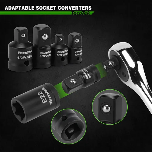 Miniatura 5 de TecoTek Juego de 67 piezas Master Torx Bit Socket y Enchufe Torx Externo, unidades de 1/4", 3/8" y 1/2", acero S2 y Cr-V, E4 - E24, T6 - T70, TT6