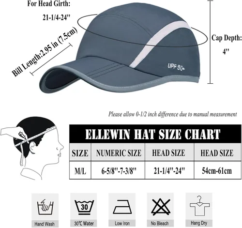 Miniatura 30 de ELLEWIN Gorra de béisbol unisex UPF 50 sin estructura, con pico grande y plegable