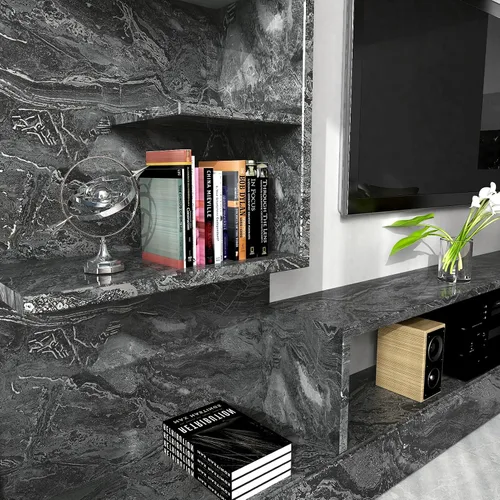 Miniatura 7 de Papel de contacto de mármol negro plateado para encimeras, papel tapiz despegable y adhesivo, papel de contacto decorativo para gabinetes, papel