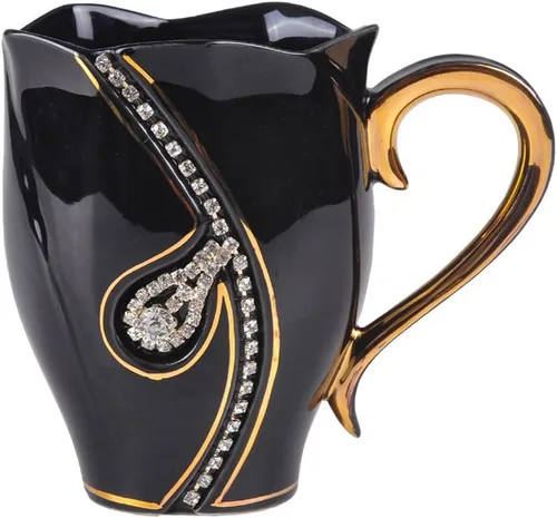 Taza de café con diamantes de imitación, taza de agua de 14 onzas para oficina y hogar, taza de café única, bonitas tazas de café de cerámica con