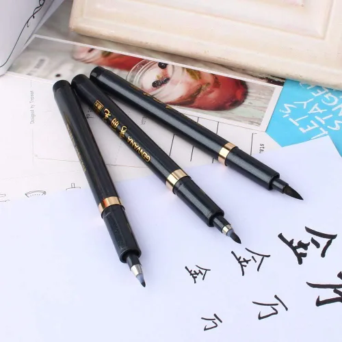 Miniatura 3 de Delaman Pluma de caligrafía, 3 unidades, chino, japonés, caligrafía, shodo, pincel, tinta, escritura, dibujo, manualidades, bolsillo portátil
