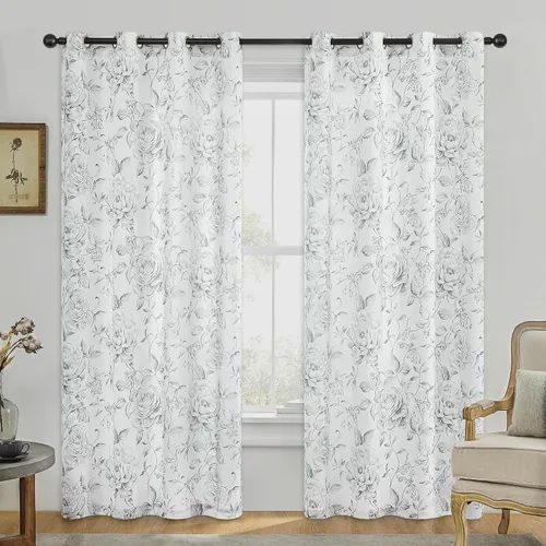 Miniatura 14 de Beauoop - Cortinas florales 100% blackout, de 84 pulgadas de largo, 2 paneles, para dormitorio, sala de estar, azul marino y blanco