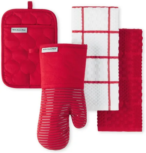 Miniatura 13 de KITCHENAID Guante para horno de tela de rizo de algodón acolchado, agarradera, toalla de cocina, juego de 4 piezas, resistente al calor, agarre