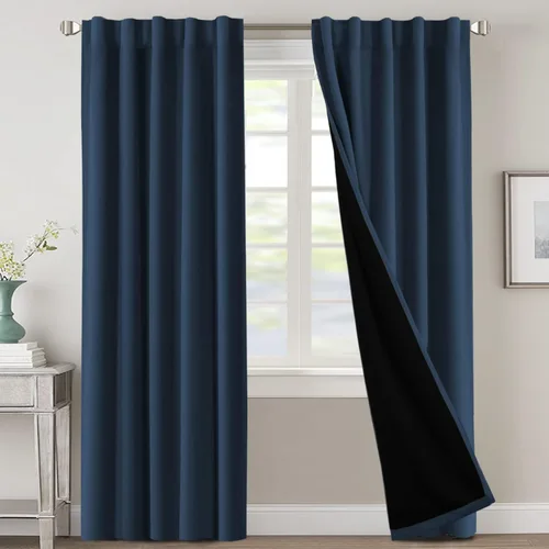Miniatura 103 de H.VERSAILTEX Cortinas 100% opacas para dormitorio con forro negro, cortinas de oscurecimiento de habitación completa, con aislamiento térmico
