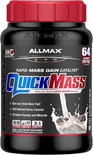 Miniatura 11 de ALLMAX QUICKMASS, Chocolate - 3.5 lb - Catalizador de ganancia de masa rápida - Hasta 2.26 oz de proteína por porción - Relación de carbohidratos a
