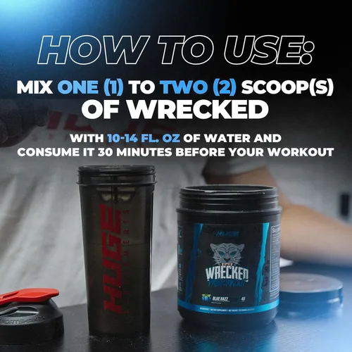 Miniatura 6 de Polvo Wrecked para antes del entrenamiento, fórmula avanzada, aumenta la energía, la concentración, las bombas y el rendimiento, 10g L-citrulina