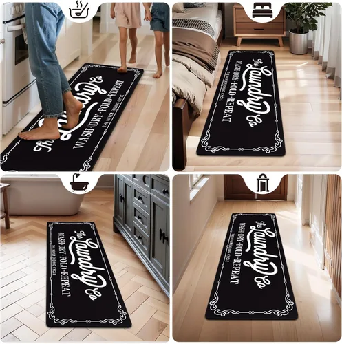 Miniatura 8 de Pauwer Alfombra Corredor para Cuarto de Lavandería 20"x60" Impermeable de Goma Tapete de Lavandería Antideslizante Tapetes de Cocina para Piso Negro