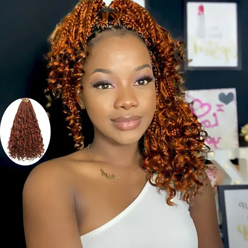 Miniatura 7 de Flagship 9 Paquetes Goddess Box Braids Cabello de Ganchillo para Mujeres Negras - 10 Pulgadas Pre-enrollado con Puntas Rizadas, Estilo Bohemio