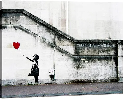 Miniatura 8 de Pyradecor Banksy Grafitti Girl with Red Balloon Grey Love Pictures Cuadros sobre lienzo, arte de pared moderno, impresiones en lienzo para sala