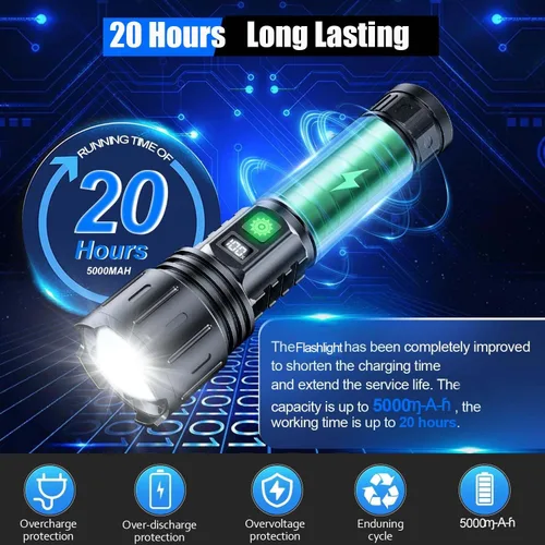 Miniatura 5 de Hoxida Linternas 2000 Lúmenes Altos Recargables, Linterna LED Súper Brillante