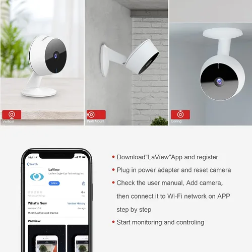 Miniatura 5 de LaView Cámaras de seguridad de 4 piezas, cámara de seguridad para el hogar para interiores, 1080P, cámaras Wi-Fi con cable para mascotas, detección