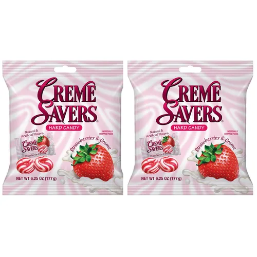 Creme Savers - Caramelo duro de fresas y crema | El sabor de fresas frescas remolinadas en crema rica | Los clásicos originales Creme Savers traídos