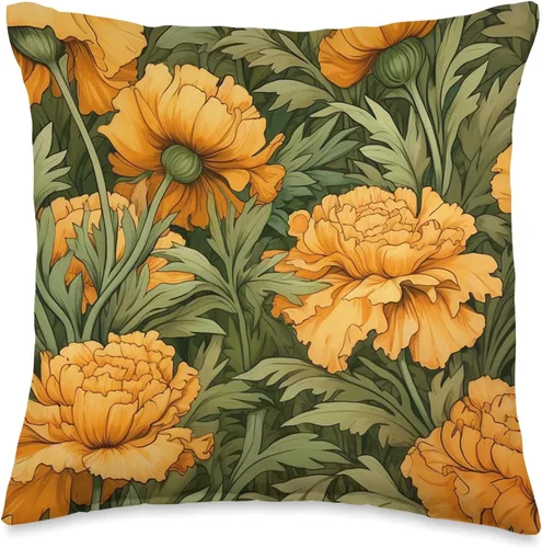 Marigold Flower Cojín floral encantador, 16 x 16, multicolor