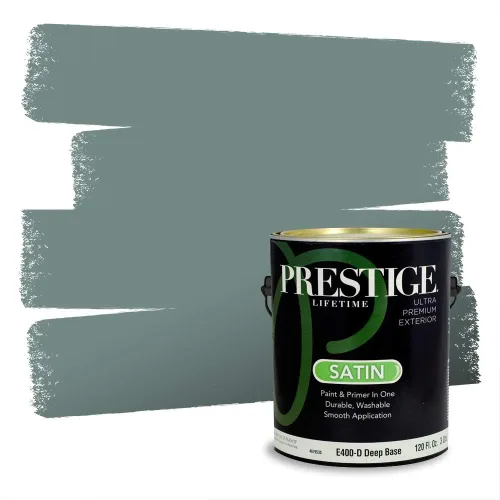 Miniatura 109 de Prestige Paints - Pintura exterior e imprimación en uno, 1 galón, plano, compatibilidad comparable con el color menta «Whipped Mint» de Behr