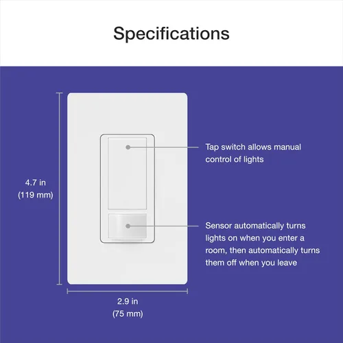 Miniatura 11 de Lutron Maestro Interruptor de luz con sensor de movimiento y placa de pared para baño, garaje, lavandería, cualquier bombilla, sensor de ocupación