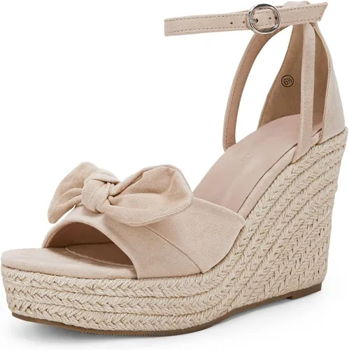 Rilista Sandalias de plataforma de cuña para mujer, con lazo, punta abierta, alpargata, tacones altos, hebilla y correa al tobillo, zapatos de verano