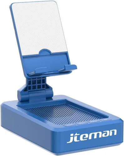 Miniatura 4 de JTEMAN Soporte para teléfono celular con altavoz Bluetooth, sonido estéreo HD y base antideslizante, soporte plegable ajustable para teléfono de Azul