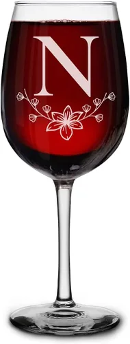 Miniatura 18 de shop4ever Copa de vino con monograma con monograma floral con inicial grabada, copa de vino de 16 onzas, elegante copa de vino de letra B