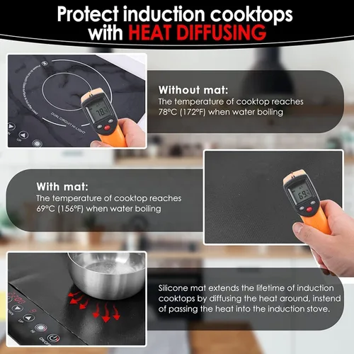 Miniatura 6 de KitchenRaku Protector de placa de inducción grande de 30.7 x 20.4 pulgadas, resistente al calor hasta 572 °F (572.0 °F), cubiertas de quemador