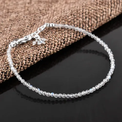 Miniatura 76 de Natural Gemstone Micro Round Beads Dainty Choker Bangle Bracelet, Handmade Jewelry for Women, Healing Chakra Crystals Silver Plated Chain 8 inch