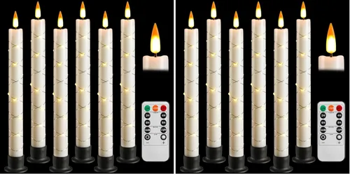 Miniatura 9 de Da by 3 piezas de velas cónicas parpadeantes sin llama operadas por batería - velas de ventana con control remoto y temporizador - llama LED 3D