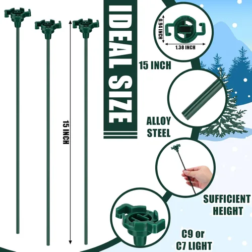 Miniatura 3 de Gisafai 12 piezas de 15 pulgadas Estacas de luz de Navidad universales para patio, césped, día festivo, para tira de luces C9 o C7, estacas de Verde
