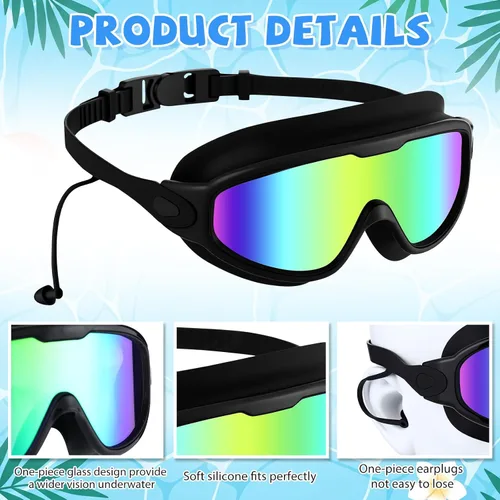 Miniatura 3 de Sabary Paquete de 12 gafas de natación a granel para adultos, visión amplia, sin fugas, antiniebla, gafas de natación con tapones para los oídos