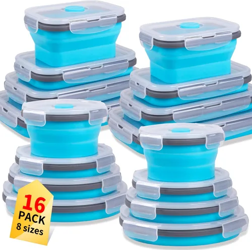 Miniatura 11 de Recipientes plegables extra grandes para almacenamiento de alimentos con tapa y ventilación de aire, 58 oz, paquete de 4, recipiente plegable XL