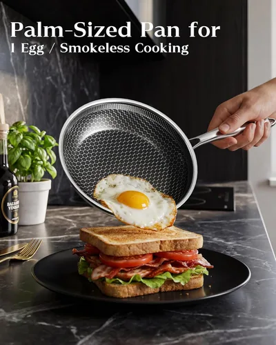 Miniatura 3 de Sartén antiadherente con tapa de 7 pulgadas, sartén de acero inoxidable duradera, compatible con placa de inducción, sin PFOA, a prueba de arañazos