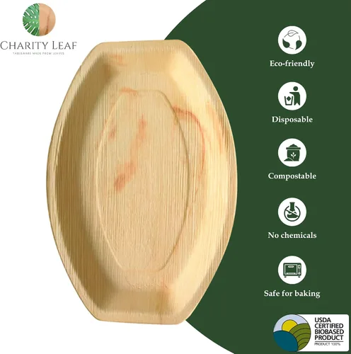 Miniatura 4 de Charity Leaf Bandejas desechables de hoja de palma de 13 x 9 pulgadas (10 piezas) platos de bambú para servir, tableros desechables, vajilla