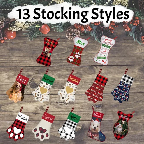 Miniatura 2 de Calcetines de Navidad personalizados con foto de nombre, medias personalizadas en forma de hueso para perros, gatos, mascotas, medias de Navidad