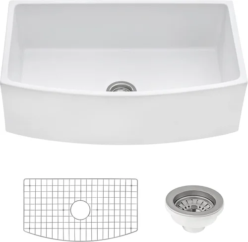 Miniatura 12 de Ruvati 23 x 18 pulgadas Fregadero de Cocina de Arcilla Refractaria, Modelo Farmhouse con Delantal Delantero, de Una Cubeta - Blanco - RVL2468WH