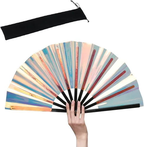 Miniatura 13 de HeyToo Ventilador de mano plegable grande y brillante para fiesta, club nocturno, festival, Halloween, accesorios de traje de 13 pulgadas, azul