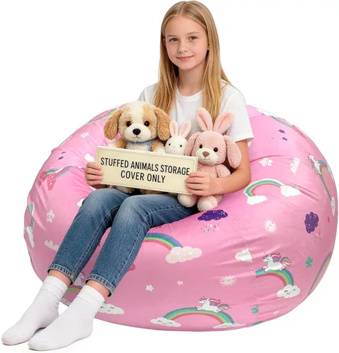 Miniatura 49 de Lukeight - Puf de almacenamiento de animales de peluche para niños, funda para puf de dinosaurio con cremallera para organizar la habitación