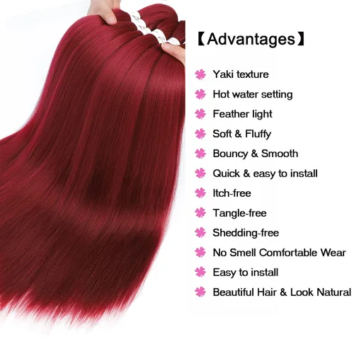 Miniatura 3 de Cabello trenzado preestirado con ajuste de agua caliente rojo de 26 pulgadas, paquete de 8 paquetes de 8 paquetes de extensiones de cabello de fibra