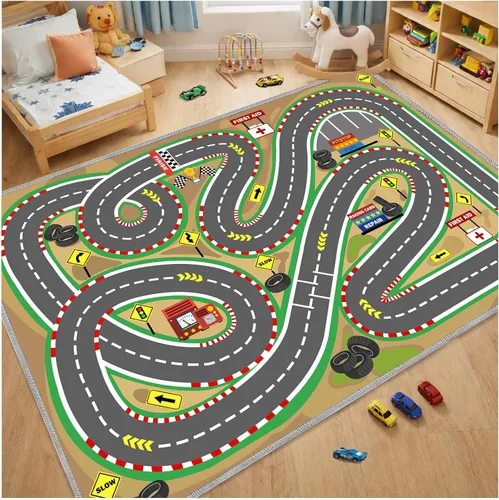 Miniatura 11 de Alfombra de juego para niños de 31 x 47 pulgadas, suave y antideslizante, alfombra de coche de mapa, alfombra para niños, autos de juguete, pista
