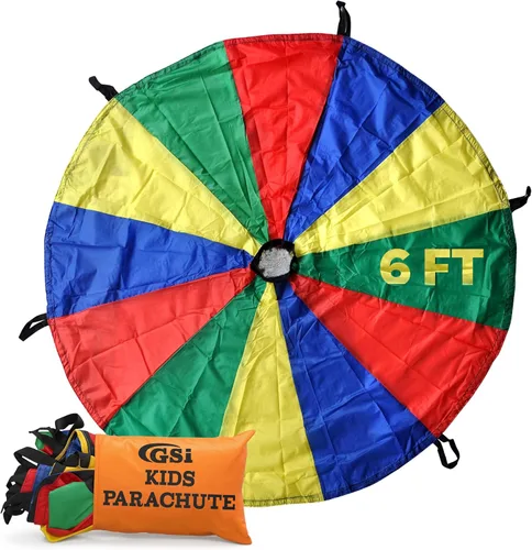 GSi Paracaídas de juego para niños, paracaídas arcoíris, juego de tienda de campaña para niños, para gimnasia, juego cooperativo y actividades de