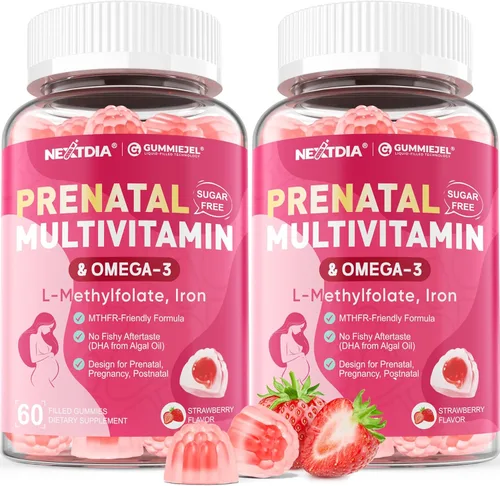Miniatura 10 de Vitaminas prenatales para mujeres, gomitas de metilfolato, 1 mg, Omega 3 DHA vegano de 800 mg, hierro, colina, yodo, vitamina D3 B6 B12