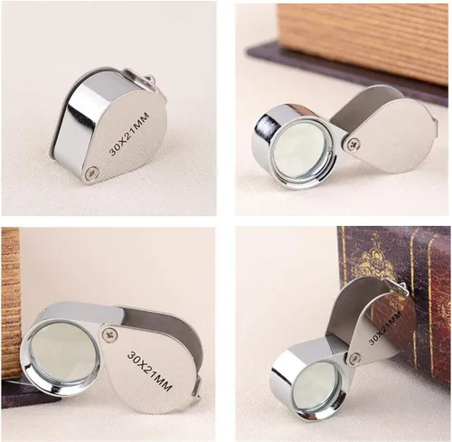 Miniatura 4 de 3 piezas 10X / 20X / 30X Jeweler - Lupa de cristal de diamante de metal, cuerpo redondo, lupa para ojos, lupa de ojo de 0.827 in de diámetro