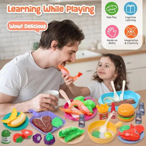 Miniatura 5 de CUTE STONE - Accesorios de juguete para cocina infantil, juego de cocina de imitación para niños pequeños con juguetes de ollas y sartenes