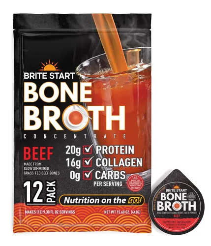 Miniatura 9 de Brite Start Caldo de hueso - Caldo de hueso de pollo - 4 unidades - Concentrado apto para dieta cetogénica empaquetado con 0.66 oz de colágeno, 0.71
