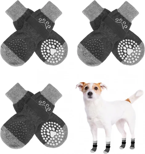 Miniatura 34 de SCENEREAL 6 piezas de calcetines antideslizantes para perros para prevenir lamido de patas para pavimento caliente/frío, calcetines de agarre