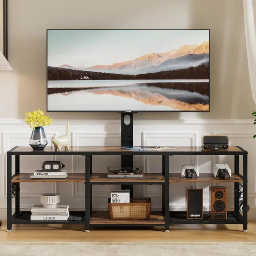 Miniatura 3 de VECELO Soporte de TV con soporte y tomas de corriente, centro de entretenimiento para televisores de 55/60/65/70/75 pulgadas, consola multimedia