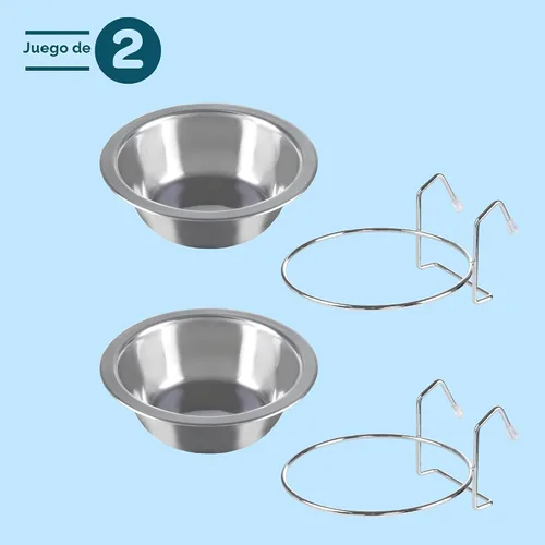 Miniatura 2 de petmaker Tazones para mascotas colgantes de acero inoxidable para perros y gatos - Jaula, perrera y alimentador de canastas para alimentos y agua