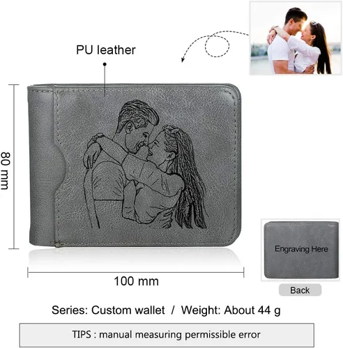 Miniatura 20 de Carteras personalizadas para hombres, cartera personalizada para hombre con imagen grabada y nombre, billetera delgada de cuero plegable, regalos